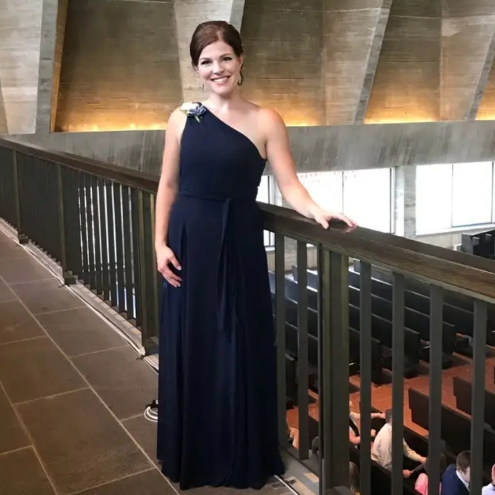 Amsale Navy Laurie Chiffon Gown